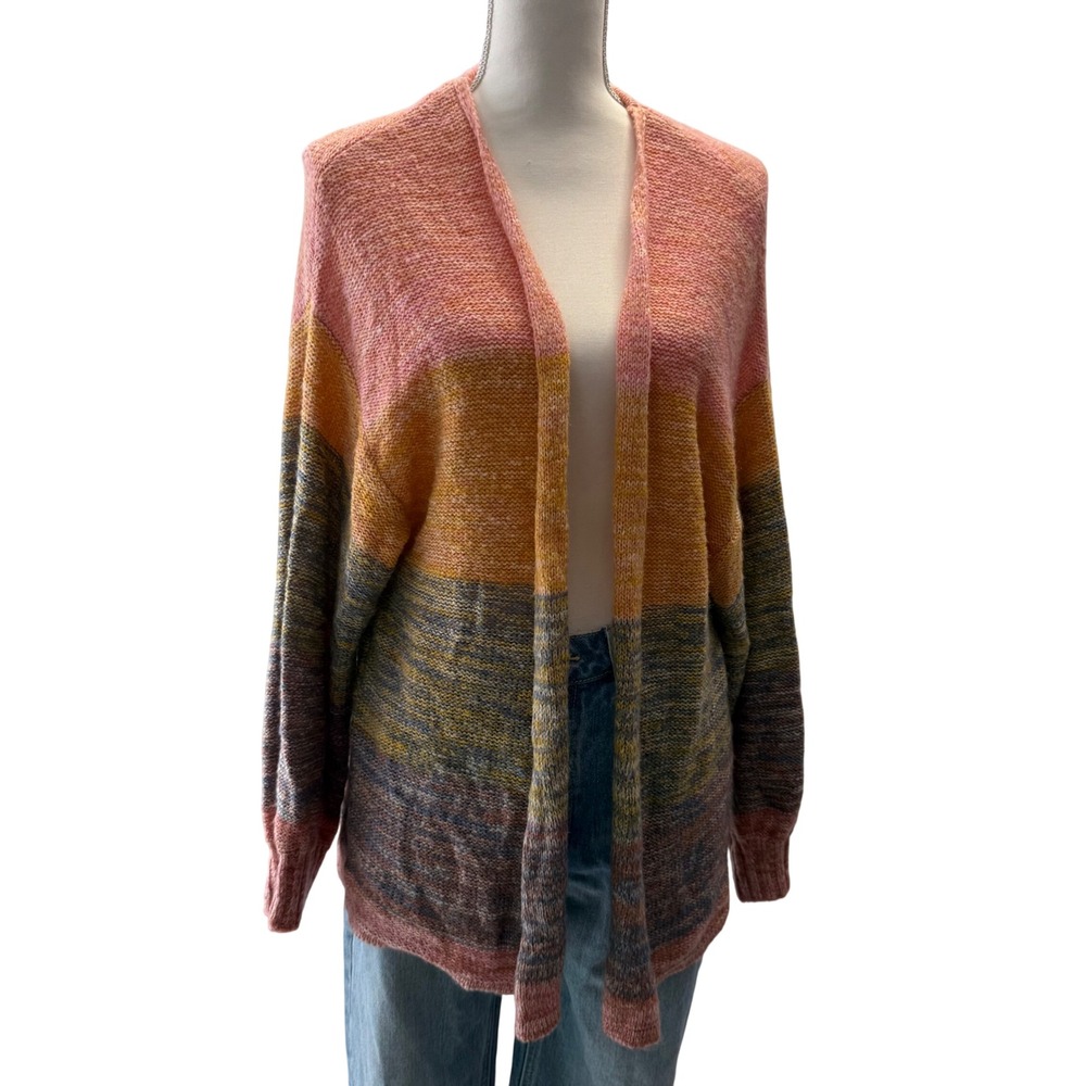 Billabong Surf Check Colorful knit Cardigan Sweater Medium Women's open-front